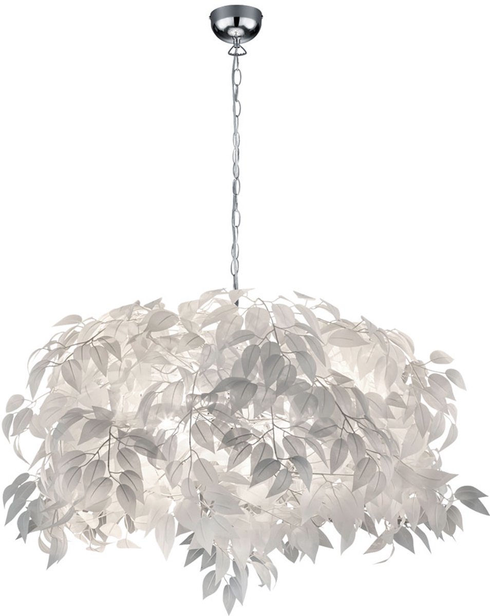 Hanglamp Hanglamp Bladlamp Eetkamerlamp Woonkamerlamp Slaapkamerlamp wit blad, metaal chroomkleurig, 4 vlammen E14, H 150 cm