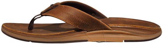 Bruine leren Reef teenslipper met dikke zool.