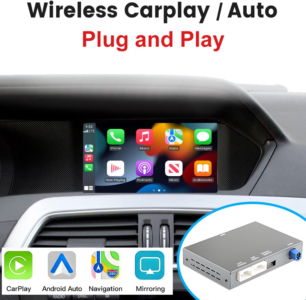 JUNSUN Draadloze CarPlay Android Auto Interface Module geschikt voor BMW Mini R55 R56 R57 R58 R59 R60 61 F54 55 EVO