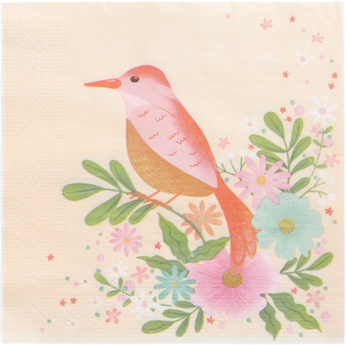 10x 20 Servetten 3-laags 1/4 vouw 33 cm x 33 cm Flowery Bird