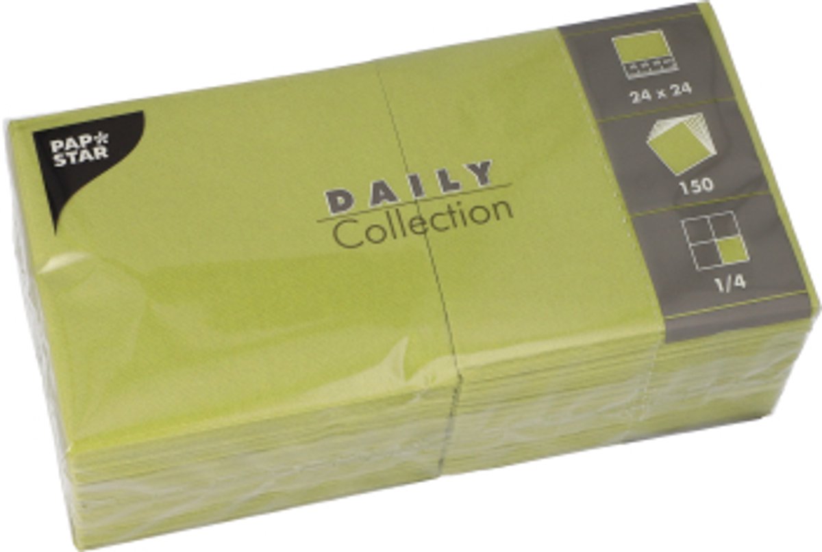 6x 150 Servetten DAILY Collection 1/4 vouw 24 cm x 24 cm olijfgroen