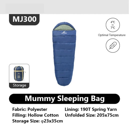 Solayne Slaapzak - Camping - Volwassenen - Kamperen - Outdoor - 3 Seizoenen slaapzak - Mummie - Katoen - 205x75 cm - Blauw — afbeelding 2