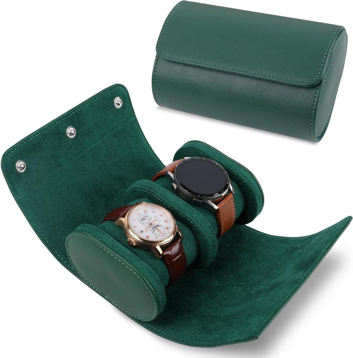 Horloge Rol Koffer - Horloge Opberger - Reizen - Zachte Bescherming - 2 Vakken - Groen