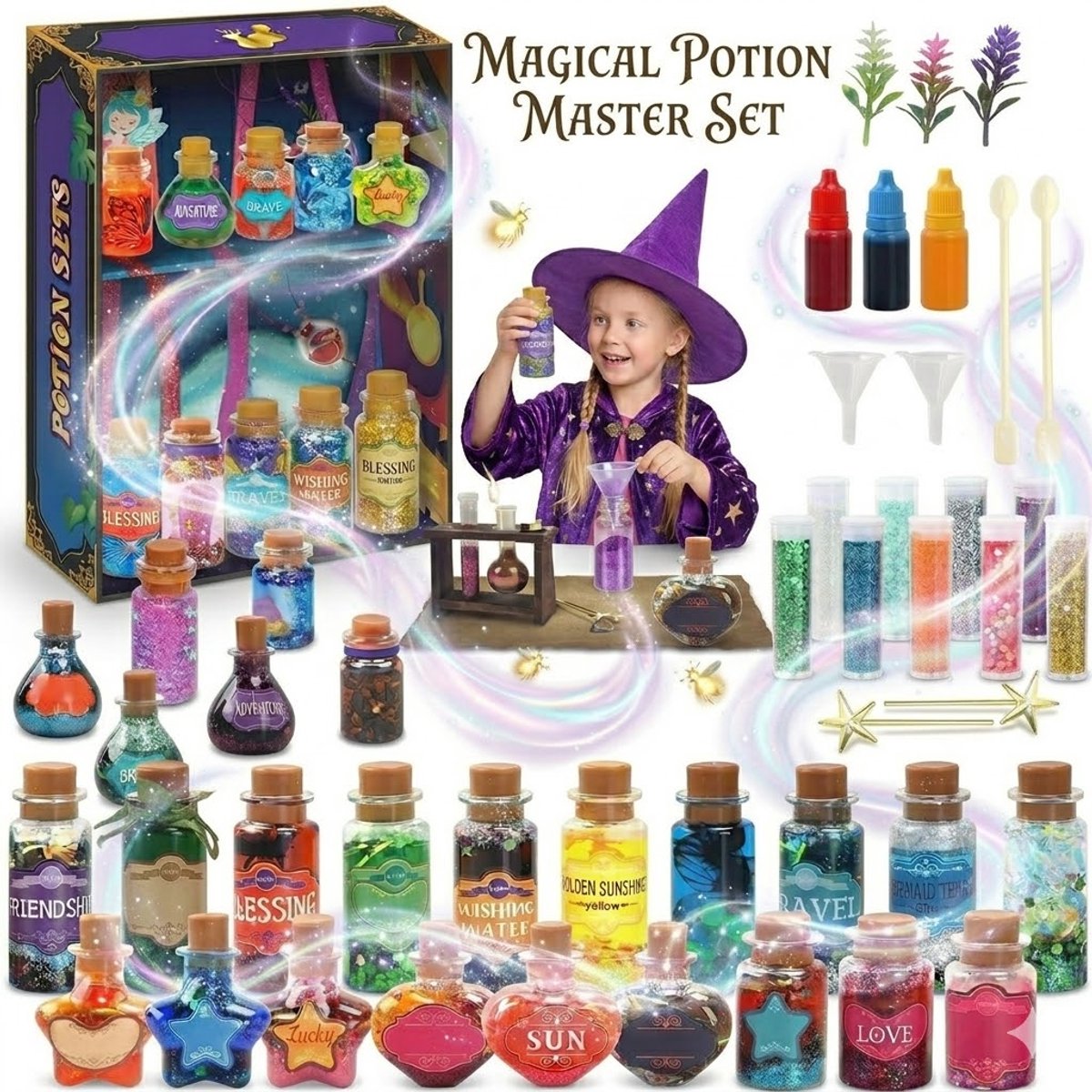 Fairy Potions Magische Toverdrank Set – Fabulus Potium - 22 Flesjes DIY Knutselset met Kristallen, Glitter & Receptenboek – Creatieve Experimenteerdoos voor Kinderen 6+ – Scheikunde set - Educatief Speelgoed voor kinderen