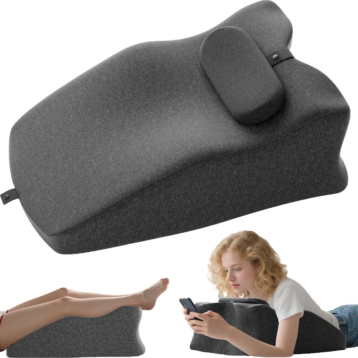 Bed Wedge Pillow - Reading Pillow - Support Sitting - High Quality Memory Foam - Normal Size - Dark Grey