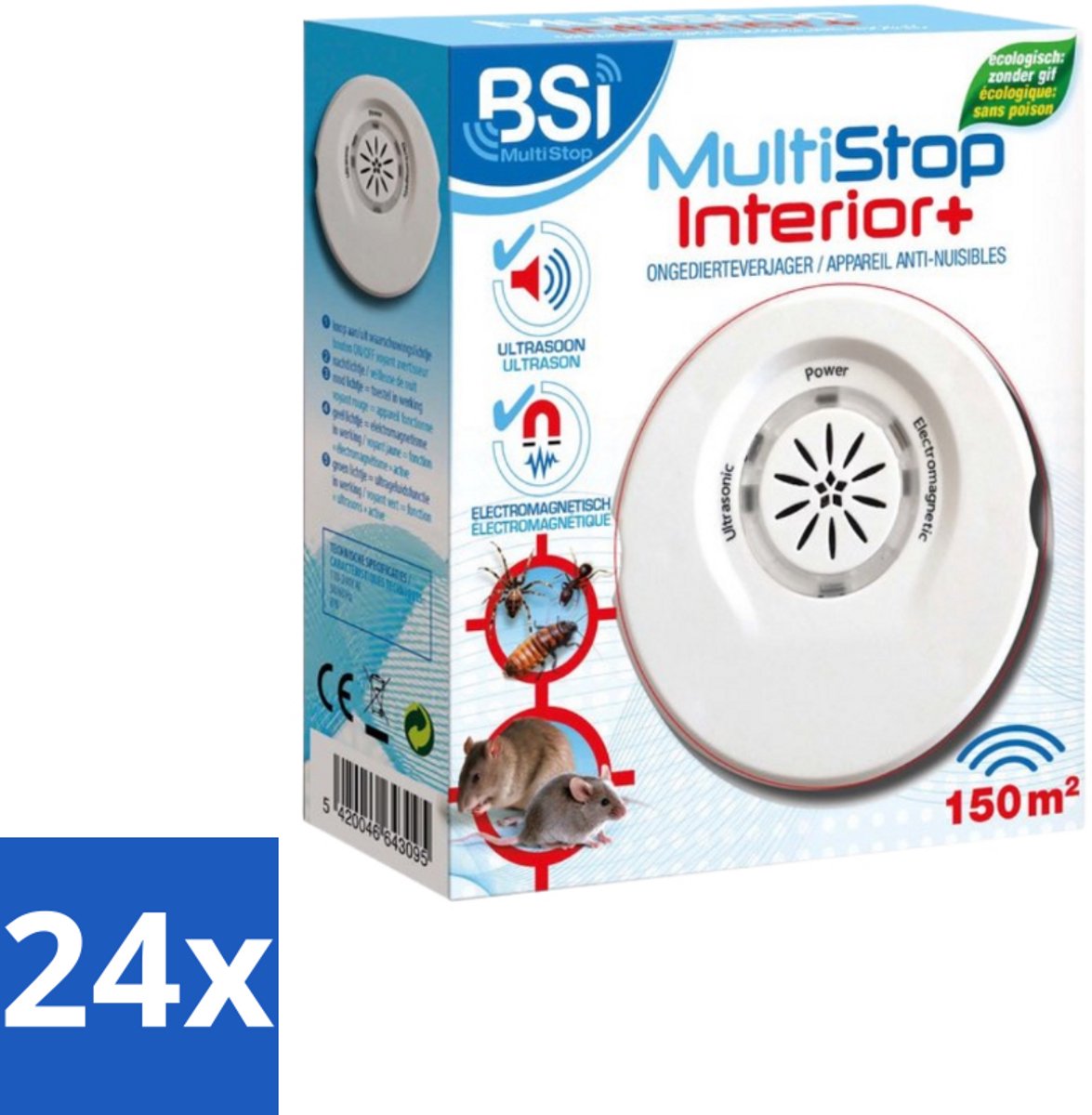 BSI – Multistop Interior Plus – Ultrasone Ongedierteverjager – Bereik tot 150 m² - Voordeelverpakking - 24 stuks