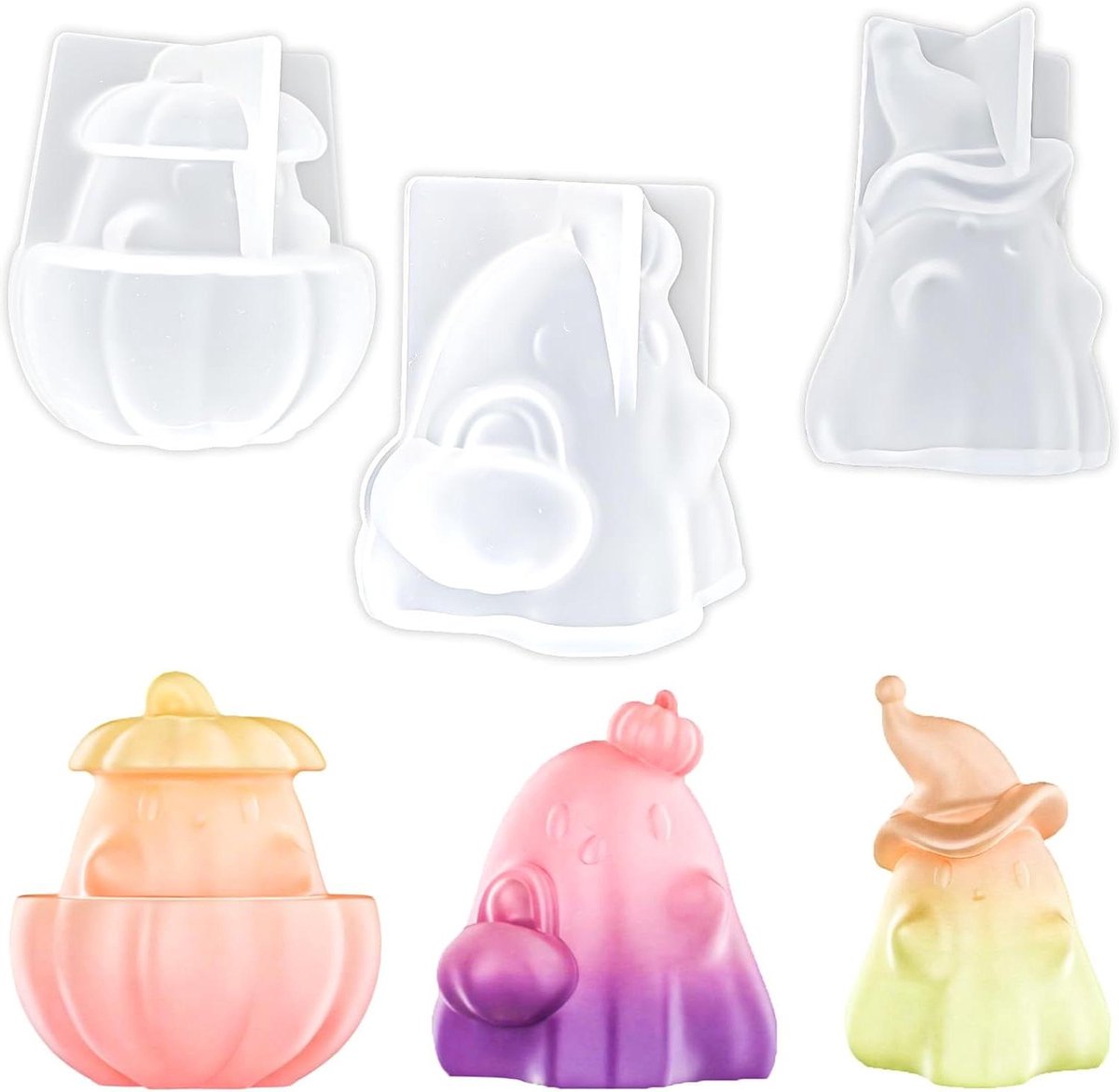 Pompoen Kaarsvorm - Halloween Gietvorm - Decoratie Maken - Set van 3 - Wit