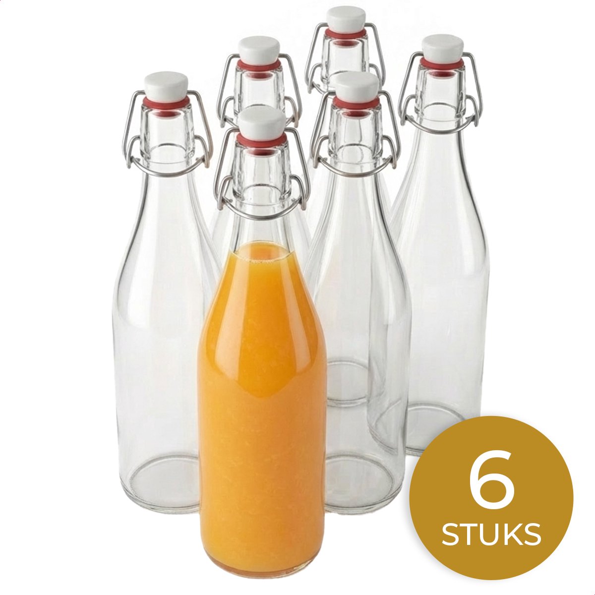 Glasverpakkingen® Beugelfles - Waterfles - 6 Stuks - Glazen Flesjes met Dop - 500 ml - Hervulbaar - Sapfles - Sapflesjes - Smoothie Fles - Sausfles - Weckfles - Inmaakfles - Beugelsluiting