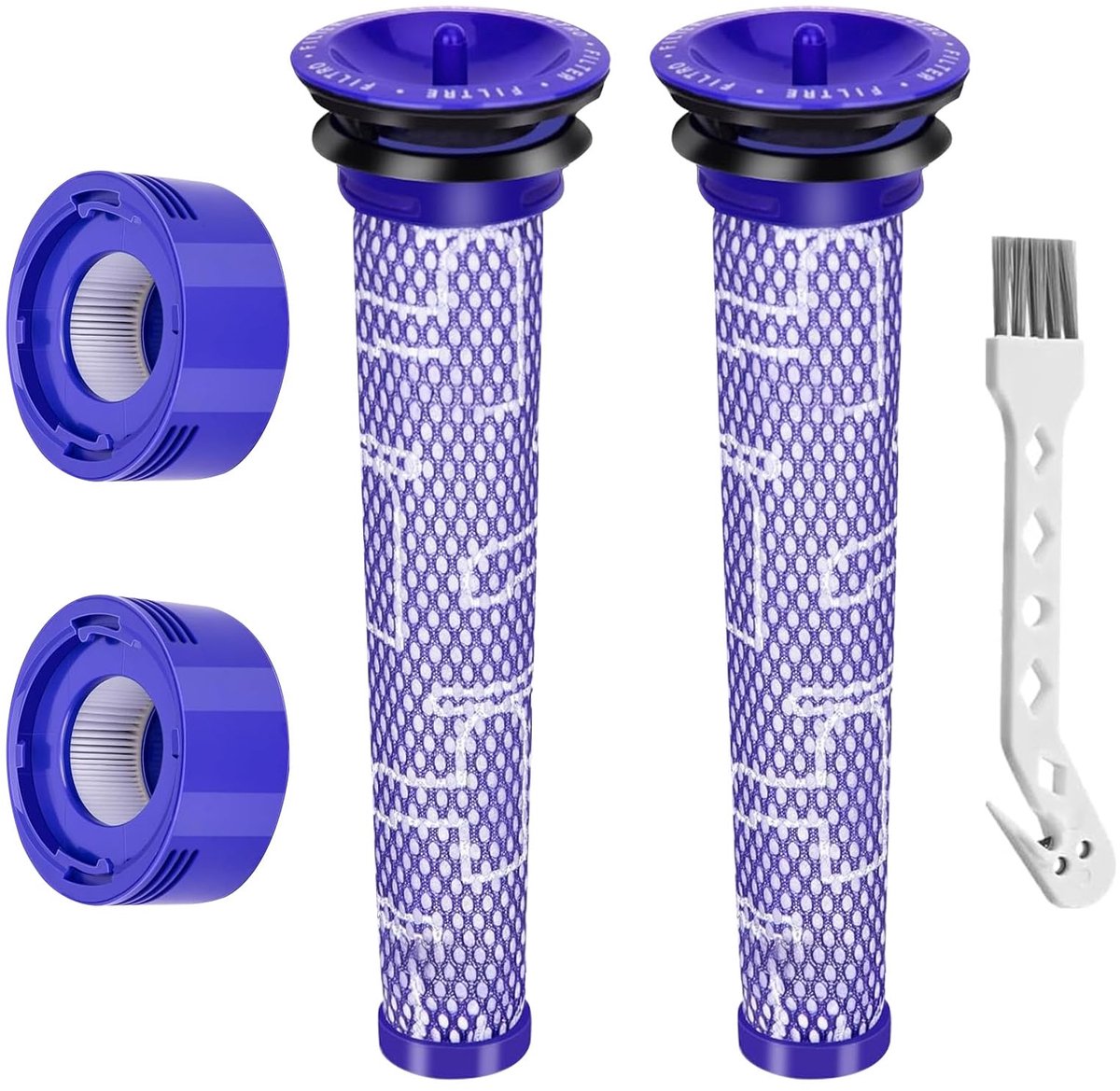 Set van 4 vervangingsfilters voor Dyson V7 V8 Animal Absolute Motorhead draadloze stofzuigers - inclusief 2 HEPA-nafilters - 2 voorfilters en 1 borstel - # DY-965661-01 & DY-967478-01