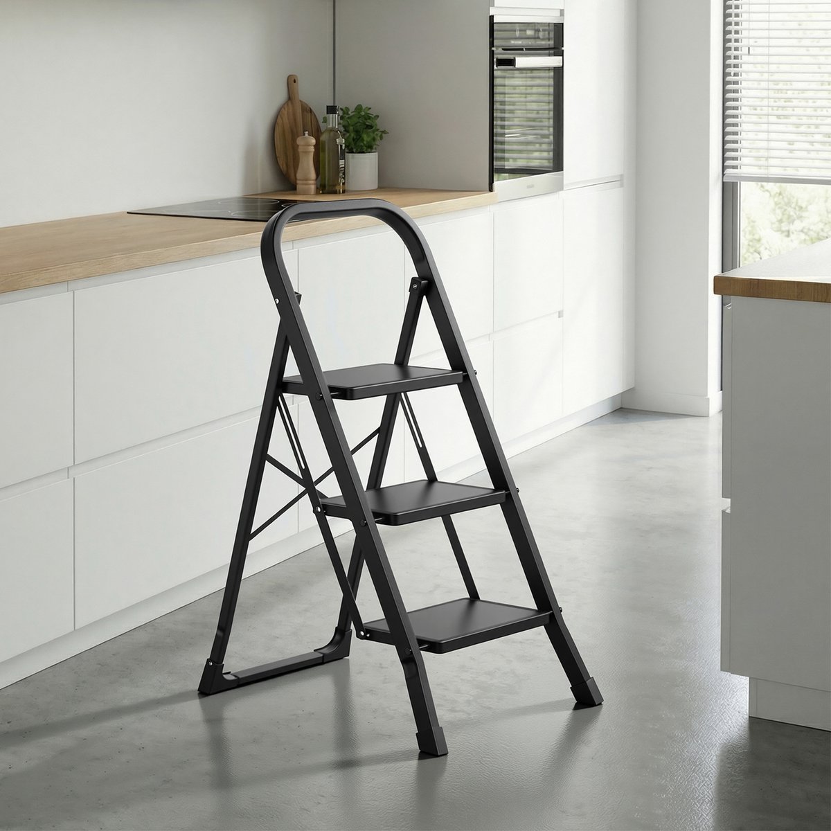SONGMICS - Ladder - Drieladige Opvouwbare Huishoudtrap - Met Klapbeveiliging - Belastbaar tot 150 kg – foto 4