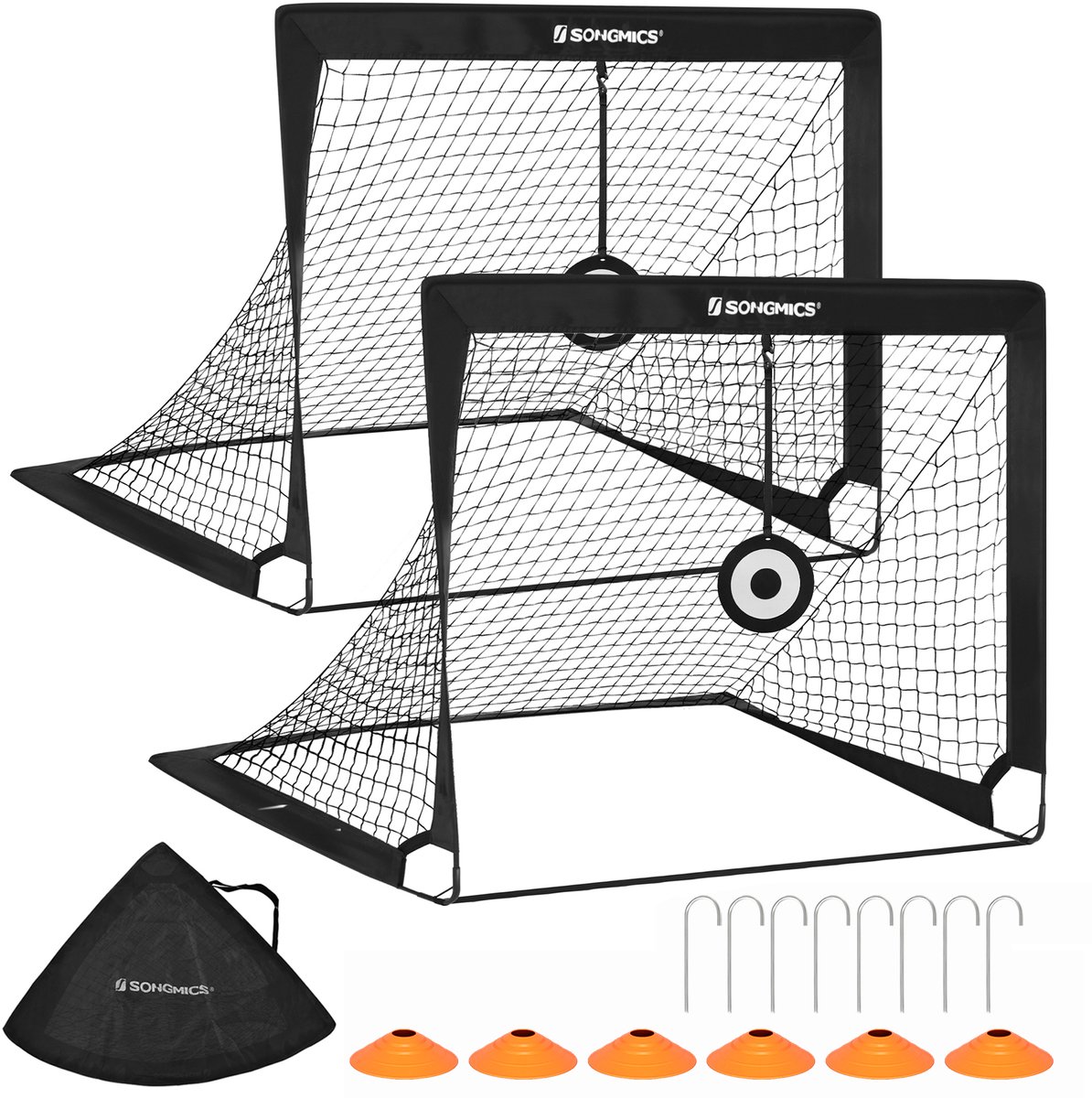 SONGMICS SZQ422B01 - Voetbaldoel Set van 2 - Draagbaar en Opvouwbaar - Voor Kinderen Tuin Strand