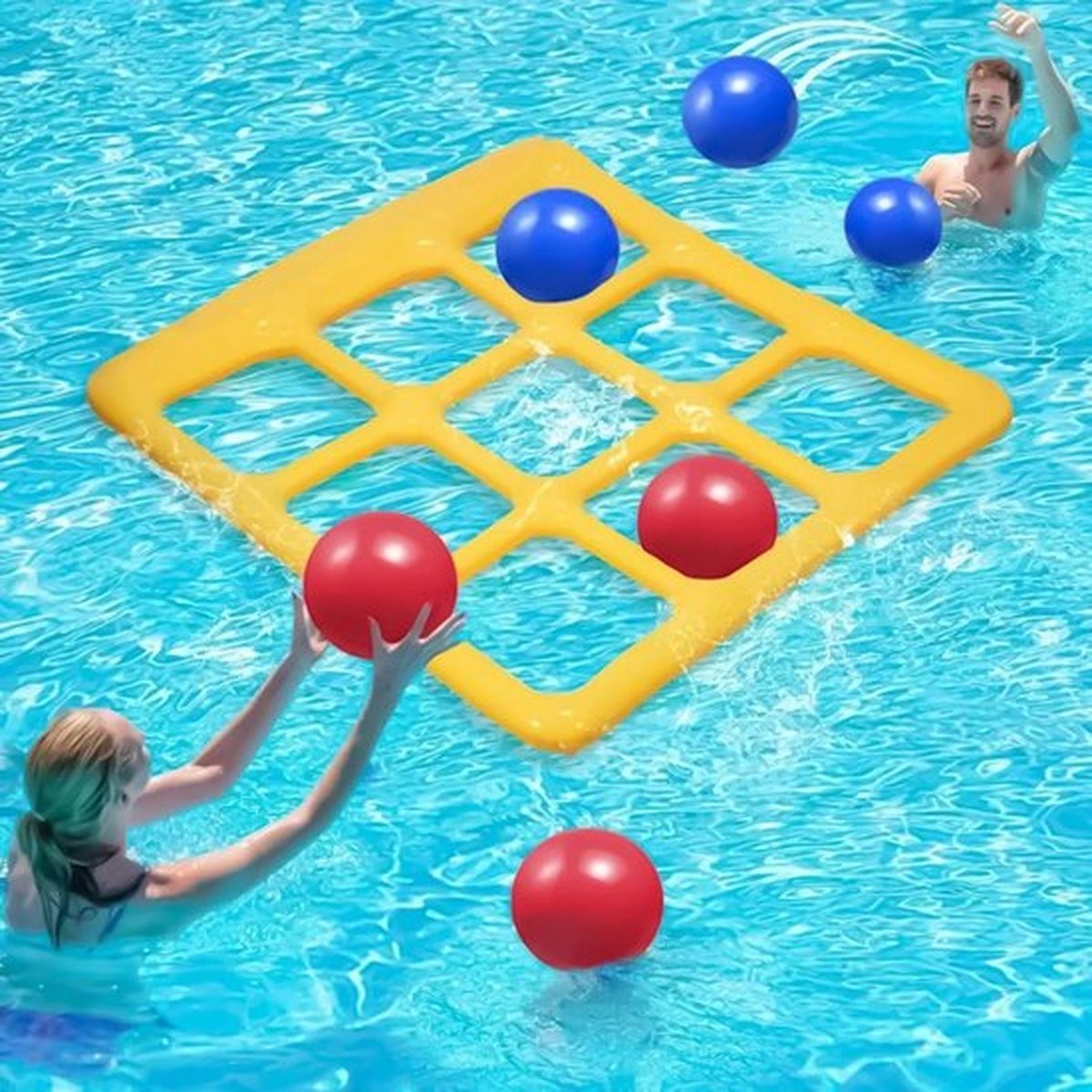 Boter-kaas-en-eieren-spel voor in het zwembad met handpomp en 10 ballen. Leuke zwembadspelset voor tieners, perfect voor zwemmen en waterspelletjes. Bordspelletjes, drijvend speelgoed voor in het zwembad, ideaal voor een feestje of buiten. – foto 5