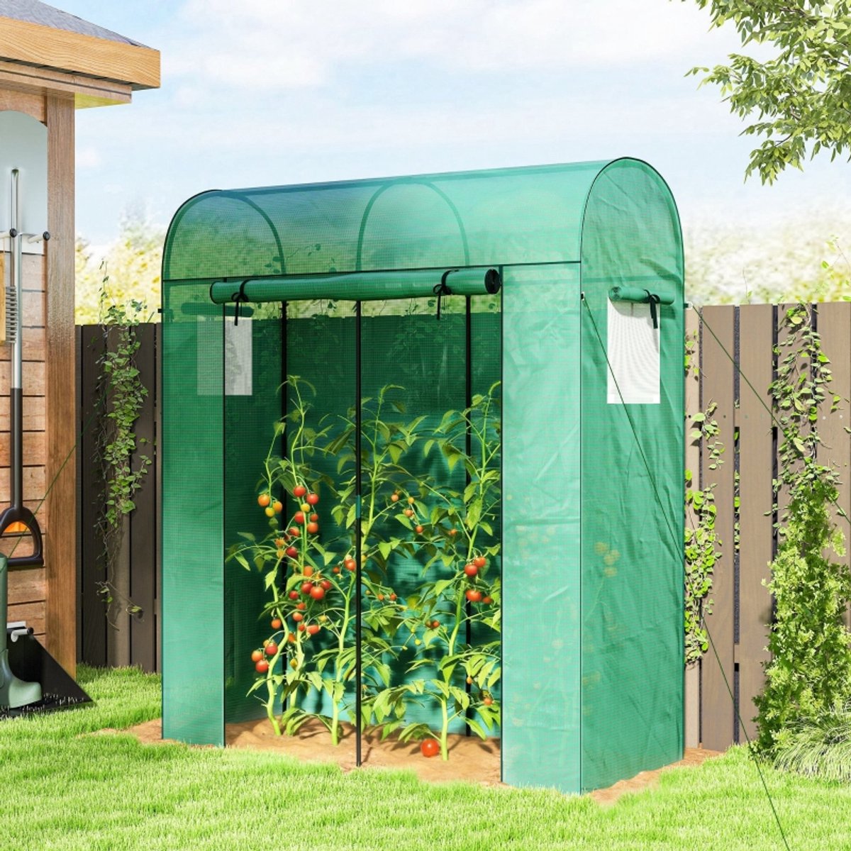Wishdor - Kweekkas - Met Oproldeur En Gaasramen - Boogdak - Voor Balkon - Staal En PE - Groen