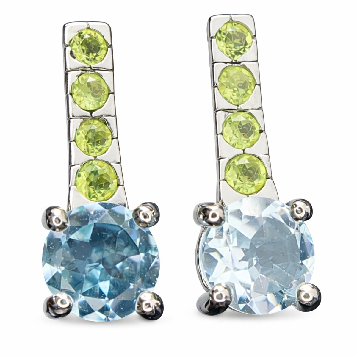 925 Zilveren Oorknoppen met Swiss Blue Topaz en Peridot - Rhodium Plated - Edelsteen Oorbellen Dames