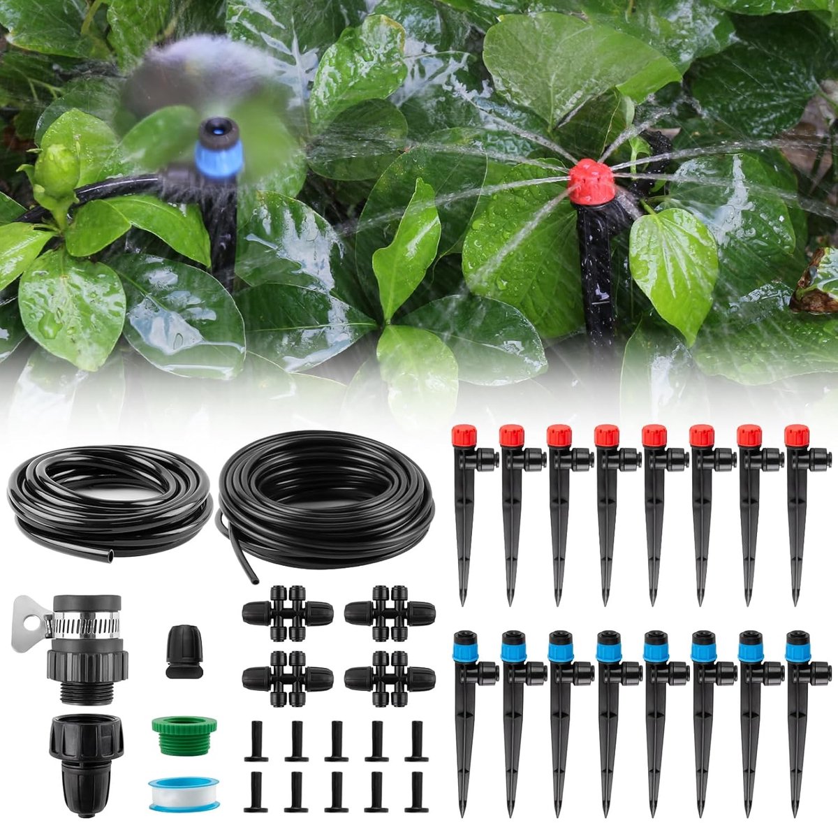 Bewateringssysteem Tuin - Irrigatieset Automatisch - Planten Verzorgen - Instelbare Sproeikop - 16 + 5 Meter