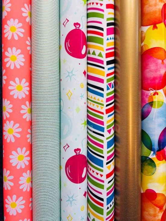 Inpakpapier verjaardag feest 6 rollen cadeaupapier- Breedte 70 cm - 2m lang
