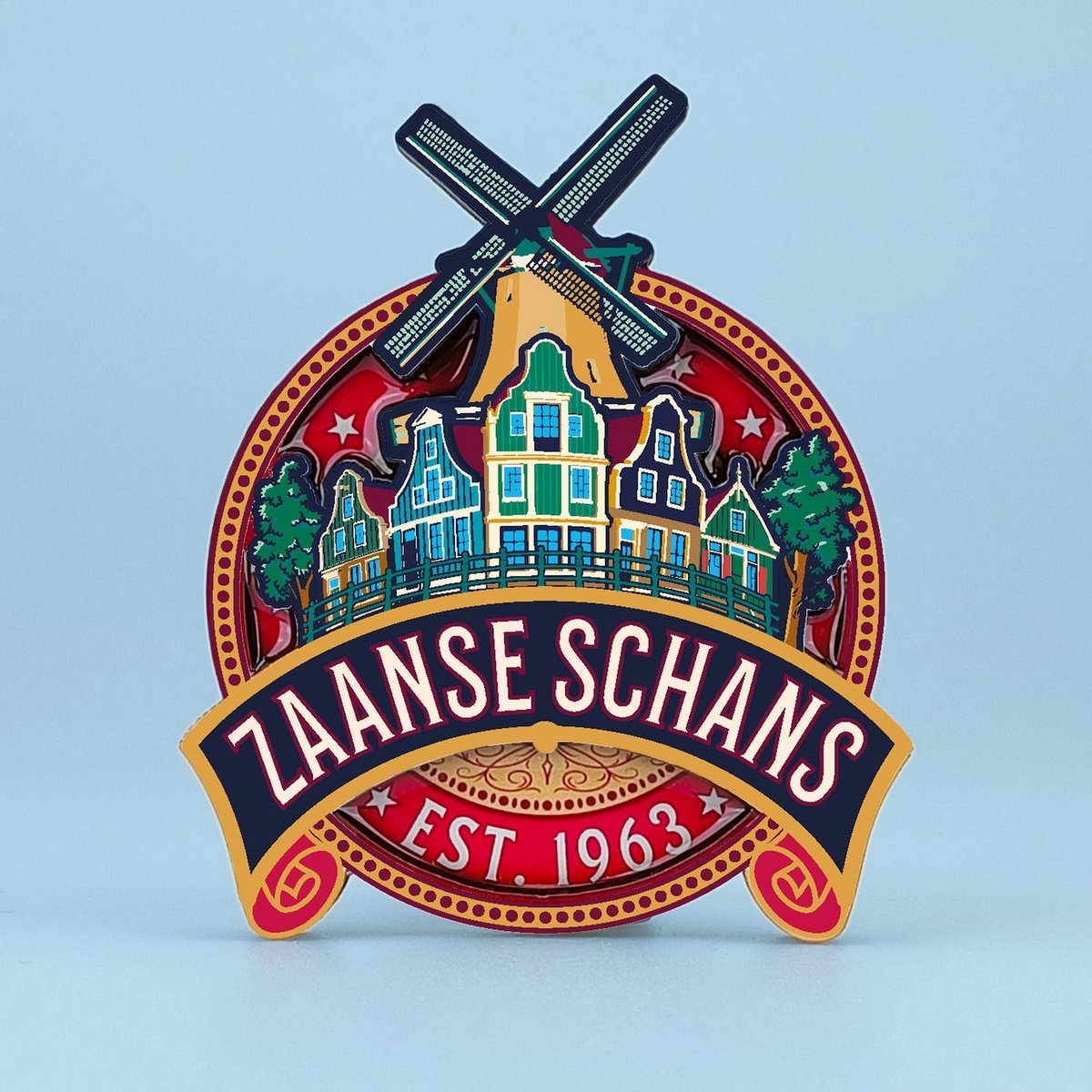Magneet mdf/epoxy vintage round label Zaanse Schans