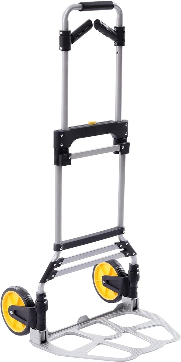 Opvouwbare Steekwagen - Transportwagen Inklapbaar - Zwaar Vervoer - 120 kg Draagkracht - 115 cm Hoog - Zilver Zwart
