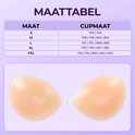 Maattabel met maten S t/m XXL en bijbehorende cupmaten voor de plak-bh.