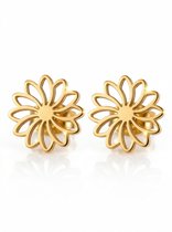Lundholm Oorknopjes Dames Goudkleurig Bloem Aya Serie - Premium Stainless Steel Jewellery - Elegante Bloem Goud Kleurige Oorbellen 1.2 cm - My Cadeau Vrouw