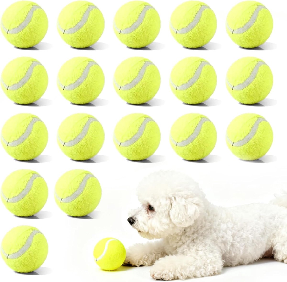 Tennisballen voor honden - Trainingsballen Huisdier - Apporteerspel Buiten - Duurzaam Rubber Materiaal - 5 cm Doorsnede - Opvallend Geel