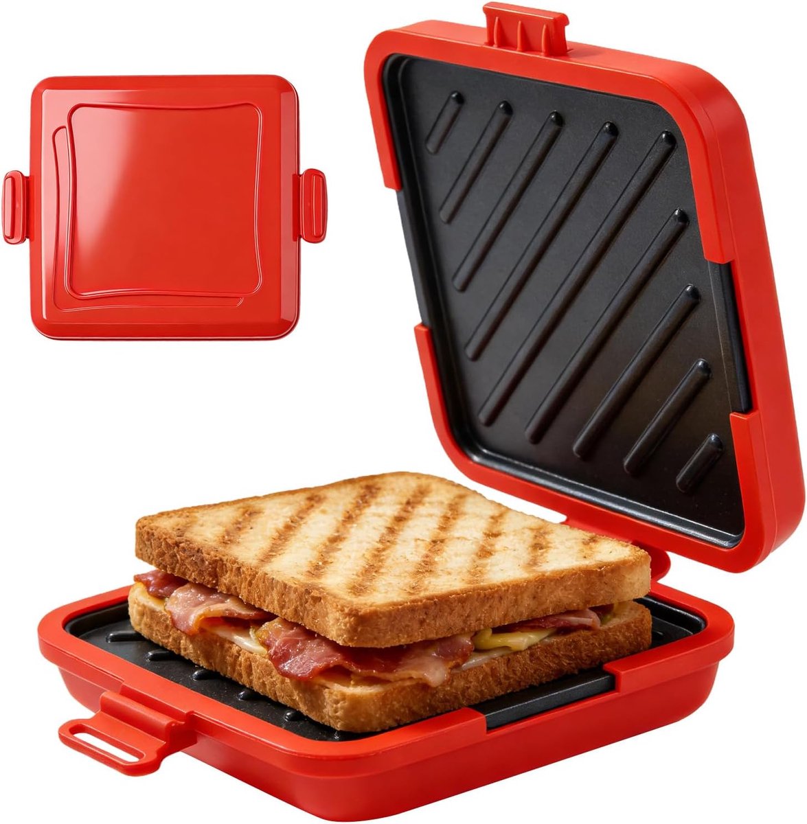 Sandwichmaker Wafelijzer - Magnetron Broodrooster - Snelle Maaltijden - Verwisselbare Platen - 16x14 cm - Rood