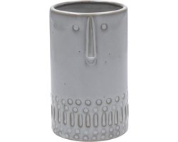 Decoratieve Pot Cover - Geglazuurde Vaas - Planten Presentatie - Uniek Gezicht Ontwerp - Grote Maat - Wit