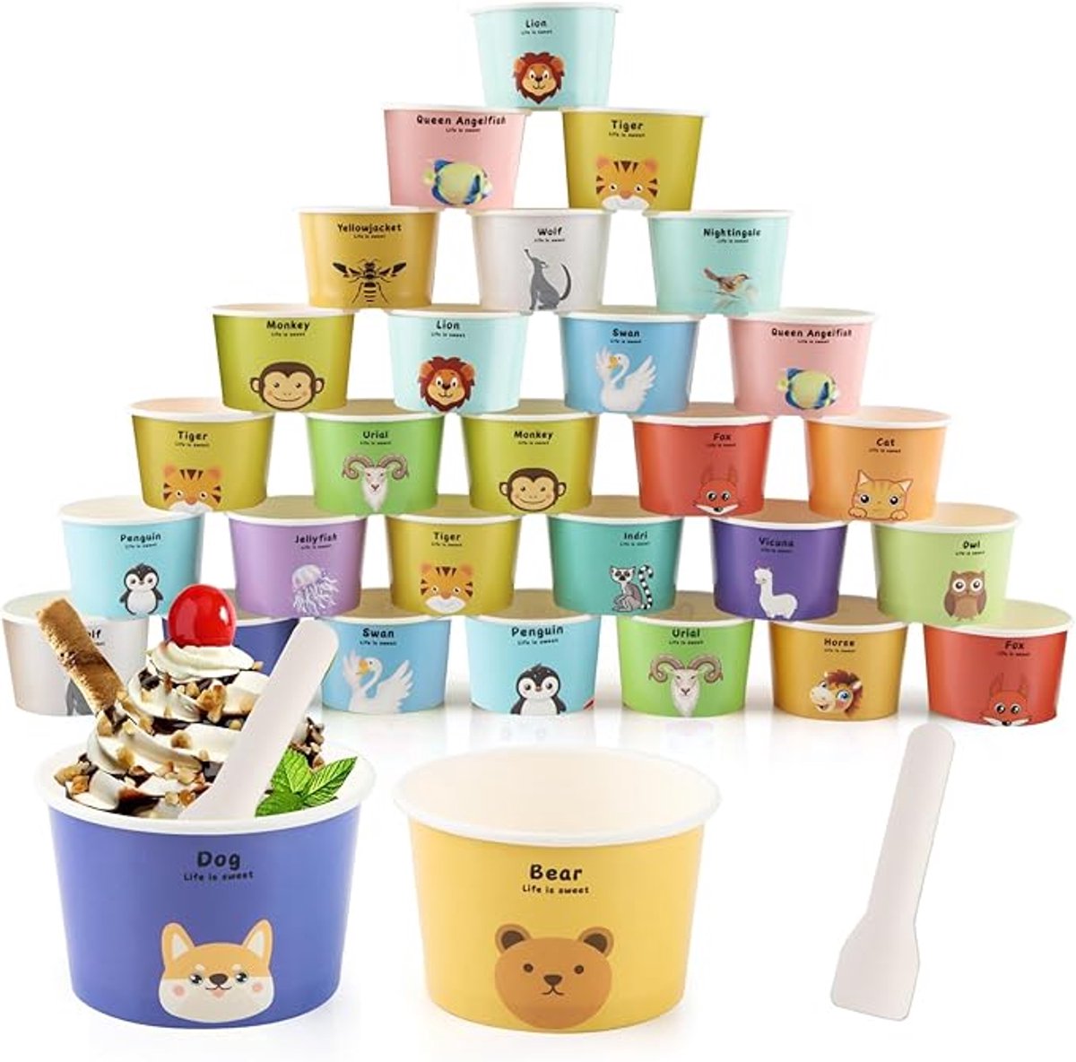 Ijsbeker - ijsbeker karton - 180 ml - Sterk en Stevig Karton - IJsbakjes - Papieren taartbekers - 100 Pcs - kleuren - Party schepijs softijs ijsje zomer festival thema feest - van Imperatoris
