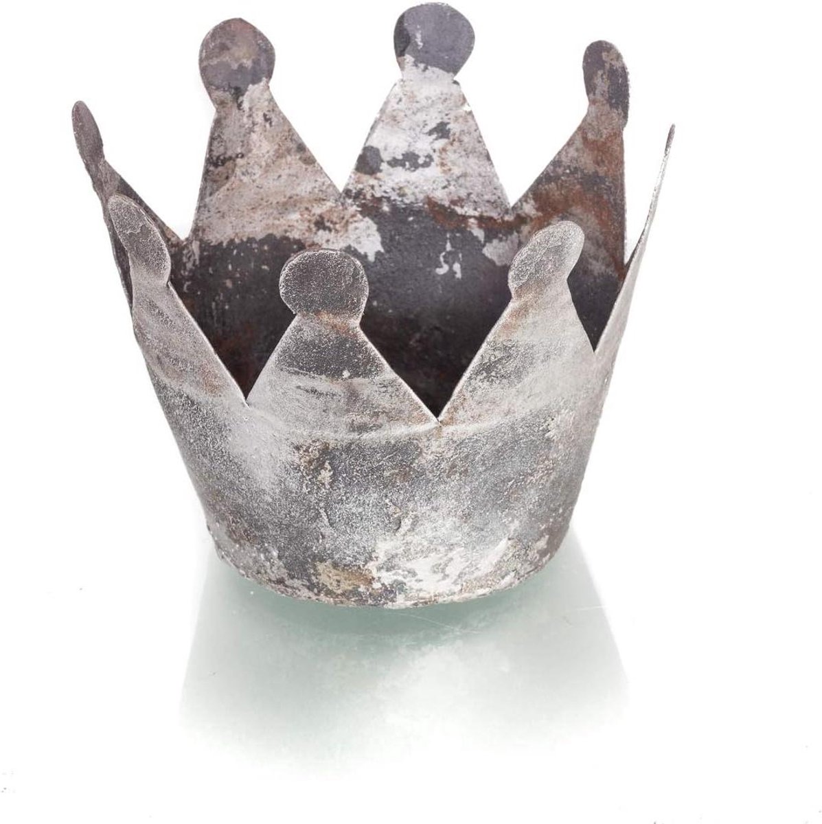 Decoratiekroon Metaal - Bloemenpot Kandelaar - Tuin Terras - Uniek Handwerk - 11x8.5 cm - Antiek Grijs