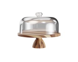 Borrelplank Tapasplank Taartplateau Serveerplank in 1 - Kaasplank Taartstolp Kaasstolp Hout met Voet en Stolp - Taartschaal Hapjesplank Rond met Deksel - Taart