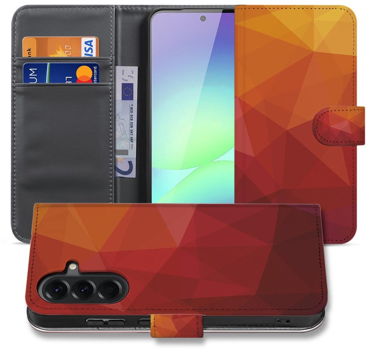 Samsung Galaxy A37 Book Case Polygon Rood met Magnetische sluiting