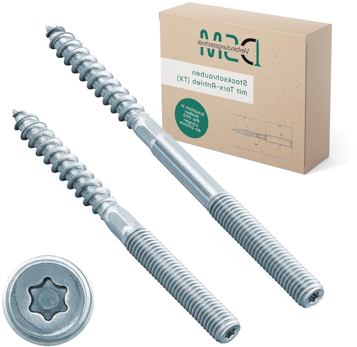 Stokschroeven - Dubbeldraads Schroeven - Houtverbindingen Monteren - Torx Aandrijving - M10 x 60 mm - Verzinkt