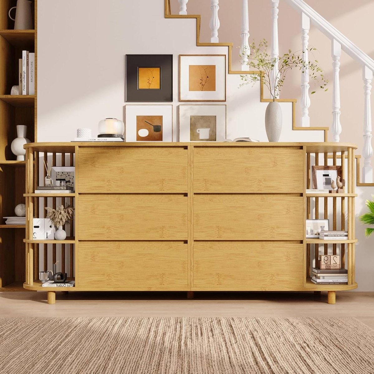 Dressoir Eiken 160cm - Commode Ladenkast - Opbergen Woonkamer - Romeins Design Zuilen - 160x40x75 cm - Eiken