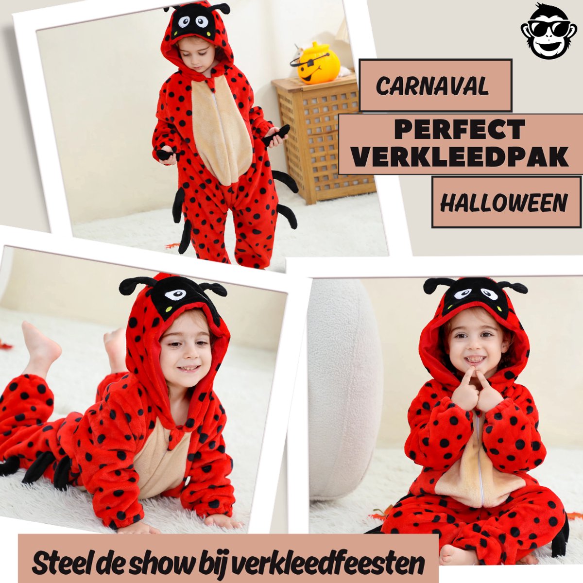 BoefieBoef Dieren Baby Onesie Peuter Pyjama Kinderen 6 maanden - 2 jaar – Lieveheerstbeestje – Verkleedkleding met Luierrits – Carnaval Dierenpak - Halloween en Kraamcadeau Tip – Zacht Flanel - Romper - Boxpak - Jongens - Meisjes - Kruippak - — afbeelding 4