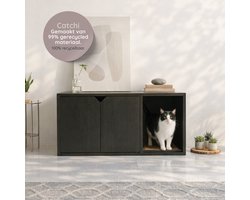 Catchi Premium Kattenbak Kast - Kattenkast - Kattenbak Meubel - Kattenbak Ombouw - Kattenbak Huis - Kattenbakkasten - Met Cat Scratcher & EVA drooghoud mat - Kattenkrabber - Zwart
