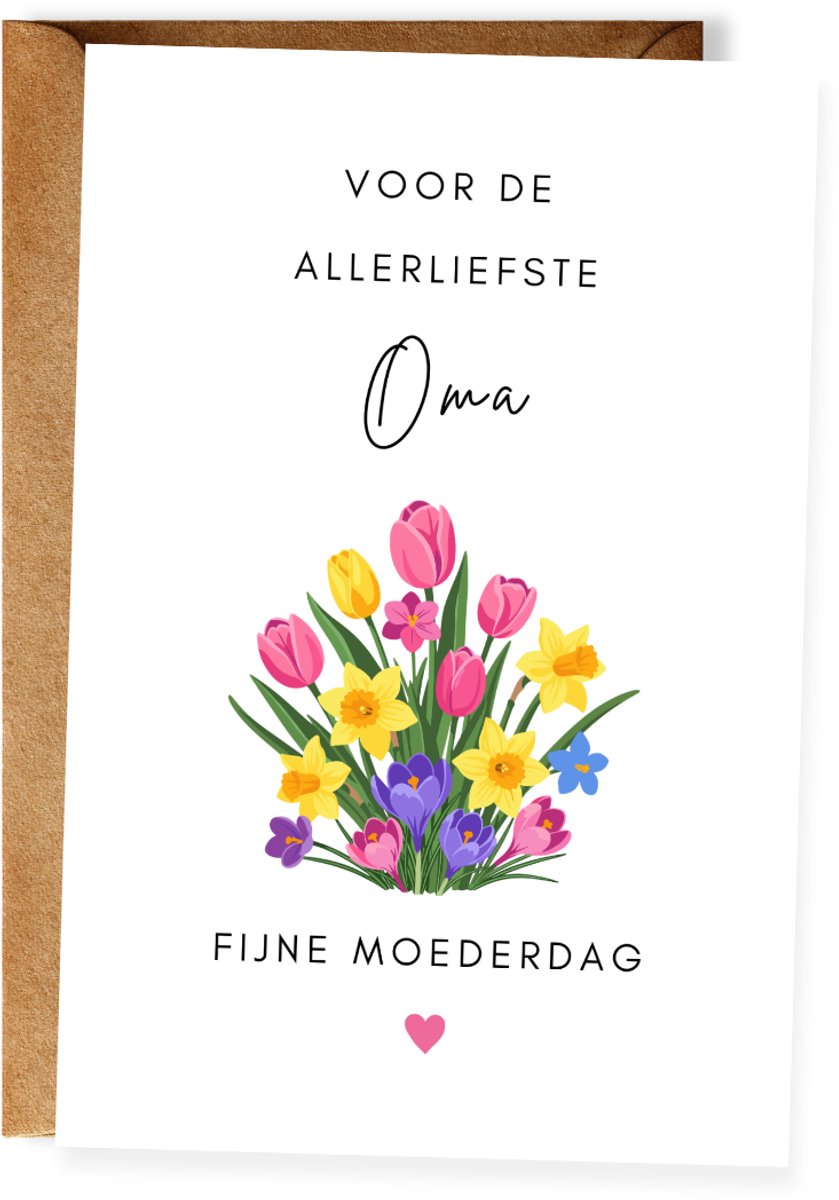 Moederdagkaart voor de allerliefste Oma – Fijne Moederdag Oma - Wenskaart Oma - Grootmoeder - (10x15 cm incl. envelop)