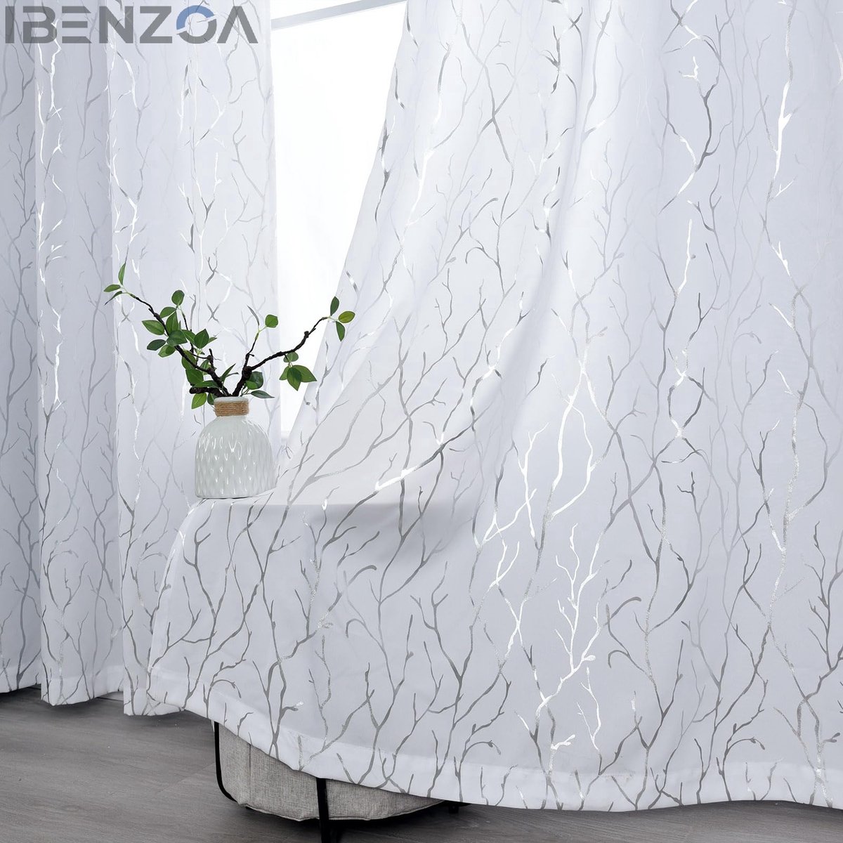Ibenzoa Gordijnen - Metallic Zilver - 132x160 cm - Polyester