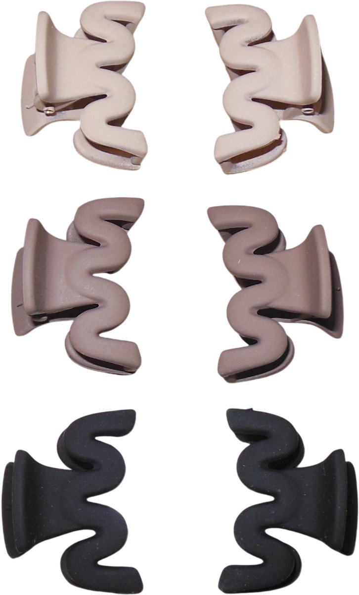 Haarklemmetjes gekronkeld bruin-zwart set van 6 stuks.
