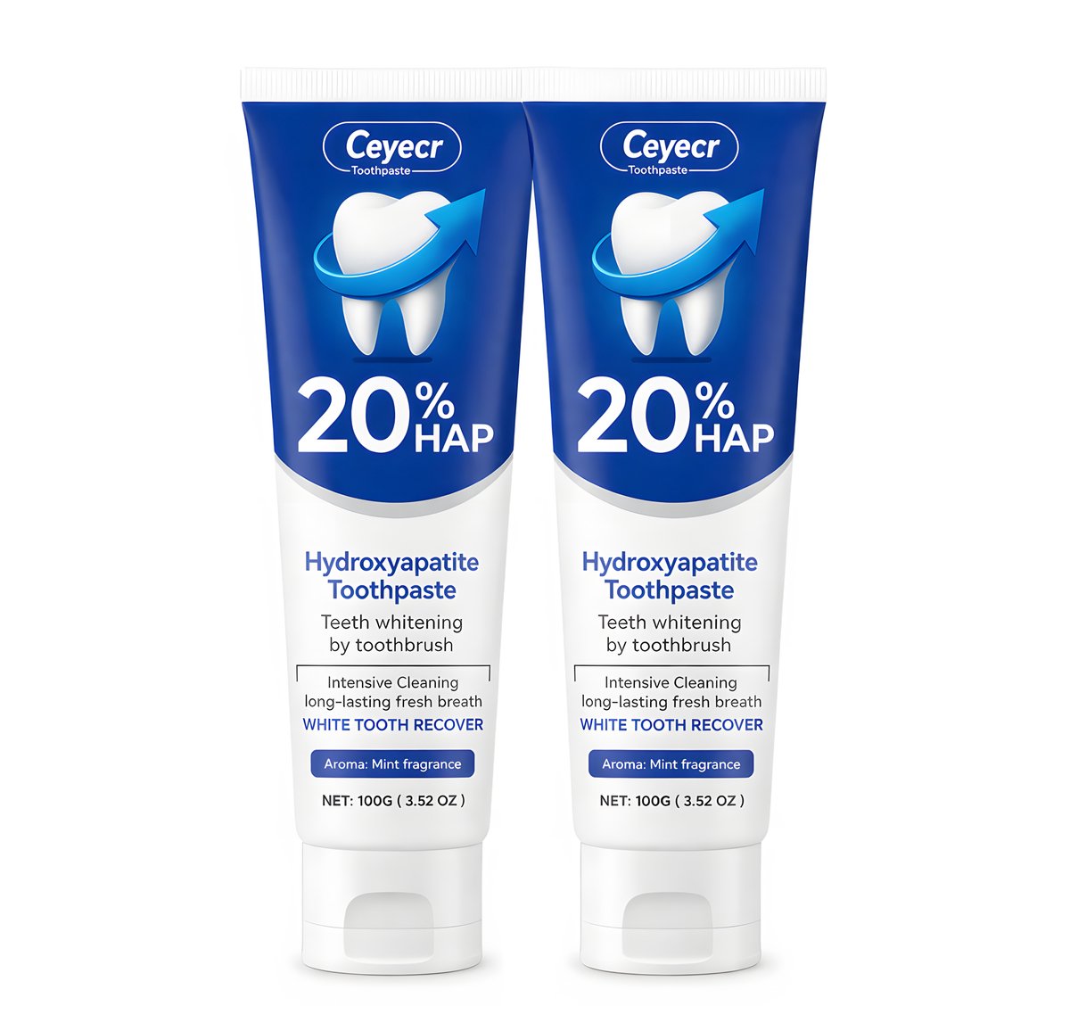 20% Hydroxyapatite Tandpasta - 2 stuks - Mint Smaak - Tandenbleek - Diep Schoon - Tandglazuur herstellen - hydroxyapatiet - Kiespijn - Gaatjes