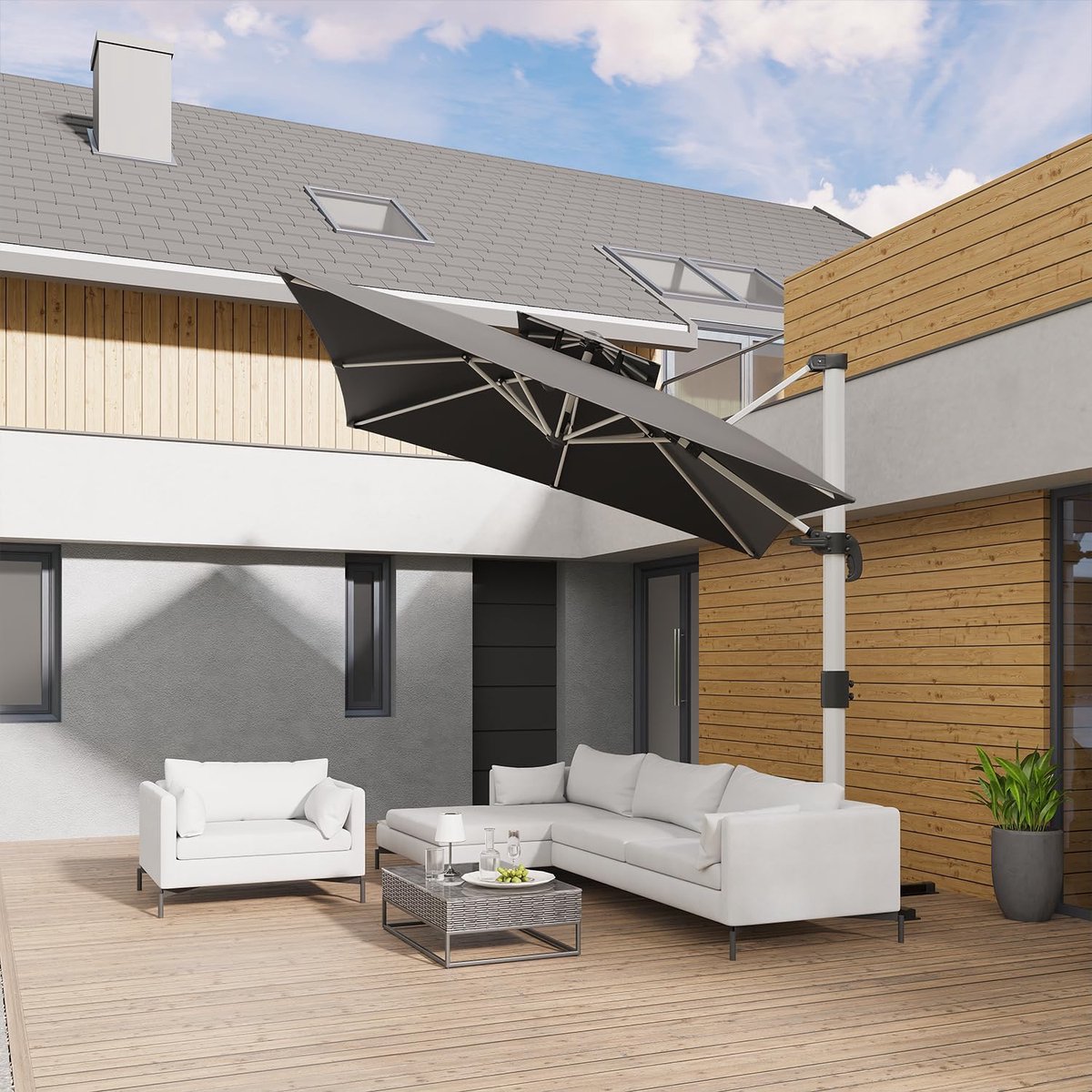 Luxe XXL Zweefparasol 300 x 400 cm met 360° Rotatie en Kantelfunctie – UV50+ Zonbescherming & Waterafstotend – Inclusief Beschermhoes – Grijs
