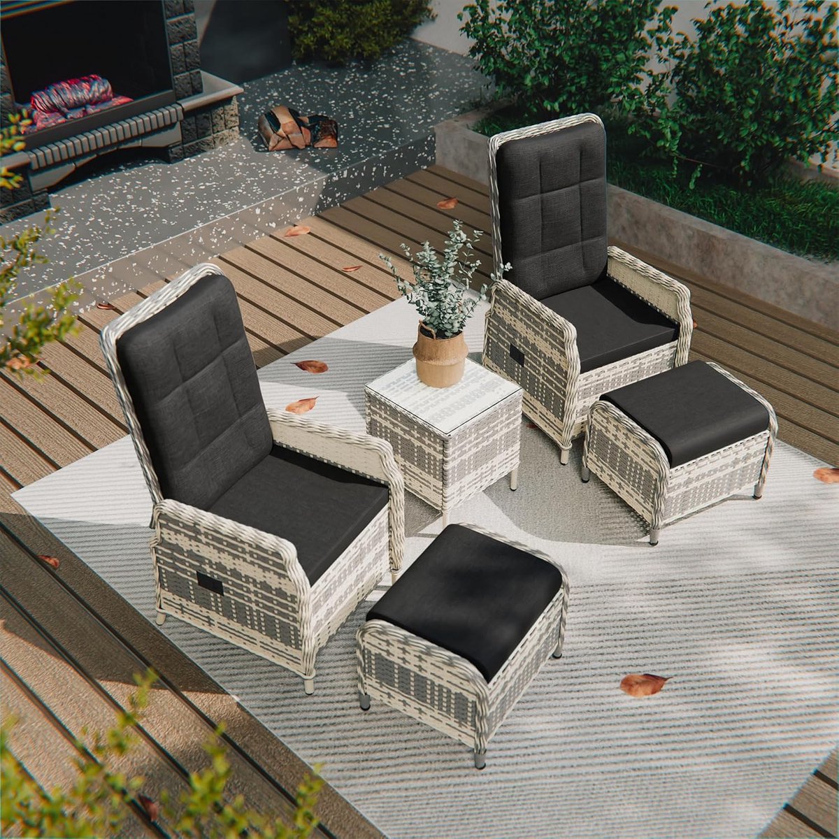 Tuinmeubelset 166 x 111 x 55 cm – Verstelbare 2-Zits Rotan Loungebank met Voetenbank, Kussens & Zijtafels – Luxe Outdoor Balkon & Terras Set – Urbanhome