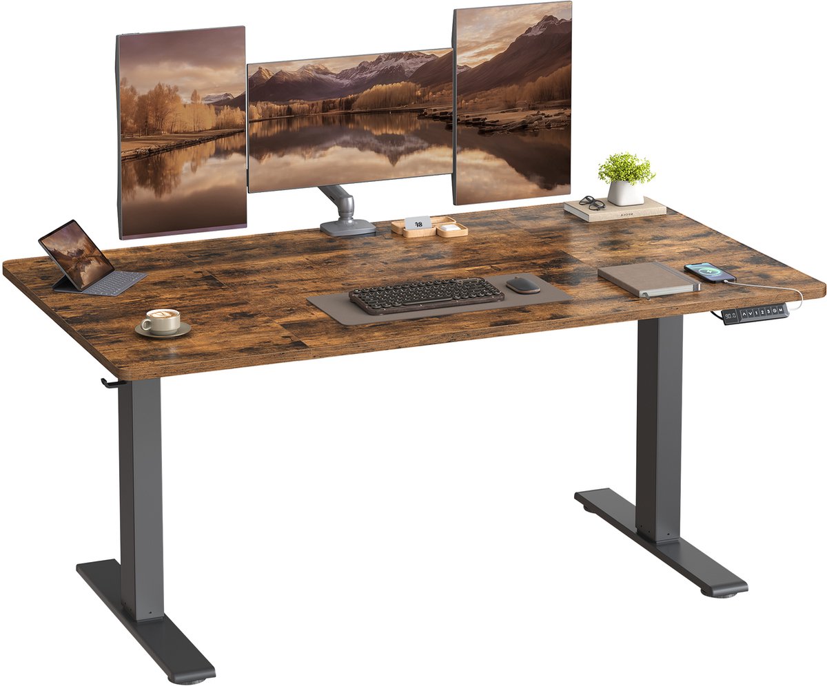 VASAGLE - Zit Sta Bureau - Elektrisch - 140 x 80 cm - Met USB-C Poort en 3 Geheugenstanden