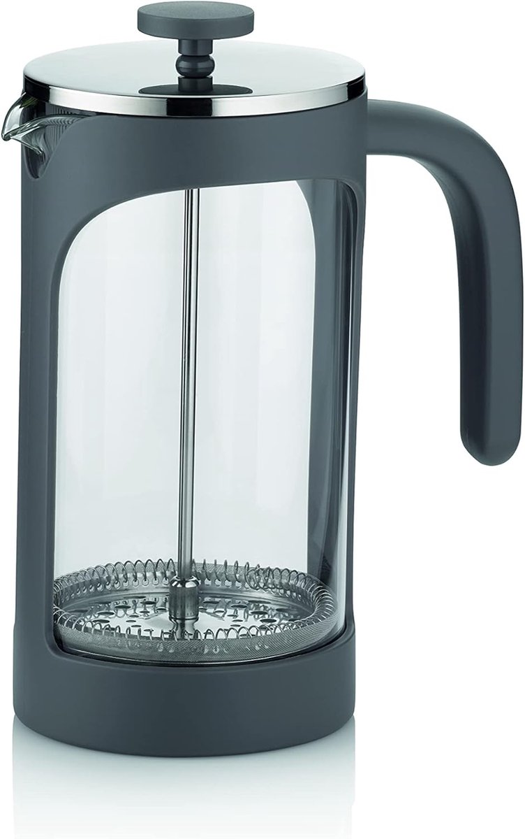 Koffiezetapparaat Glas - Cafetière Press - Verse Koffie - Duurzaam Materiaal - 1 Liter - Grijs