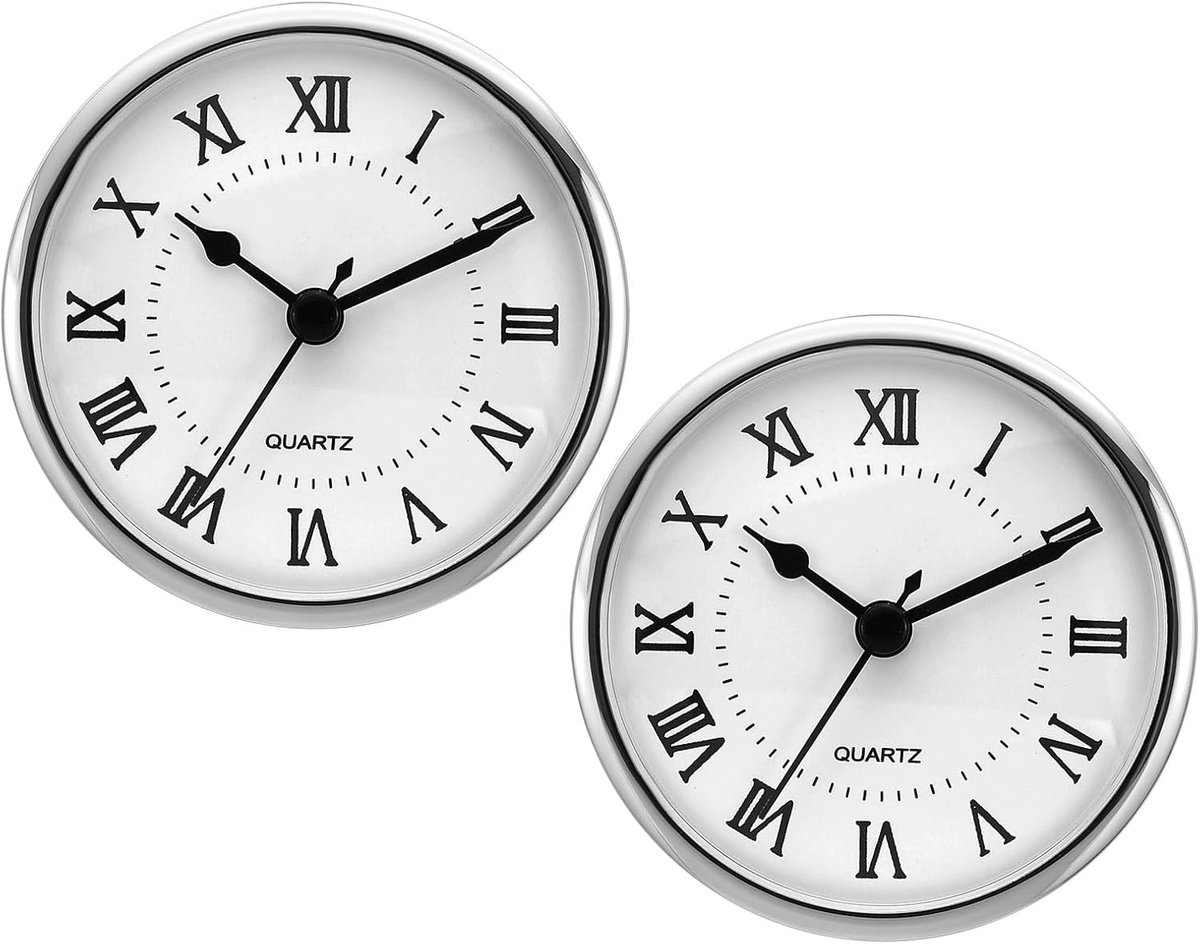 Klok Inzet - Mini Klok - Vervanging Uurwerk - Stille Beweging - 90mm Diameter - Zilver Wit