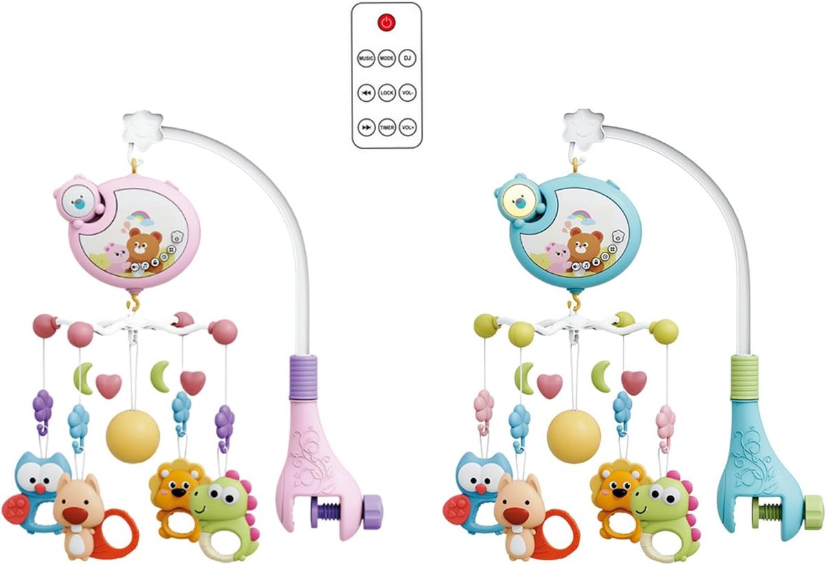 Mobiel kinderbedje - Muziekverlichting speelgoed - Kalmerende slaaphulp - Automatisch cadeau - 45x54 cm - Blauw beer