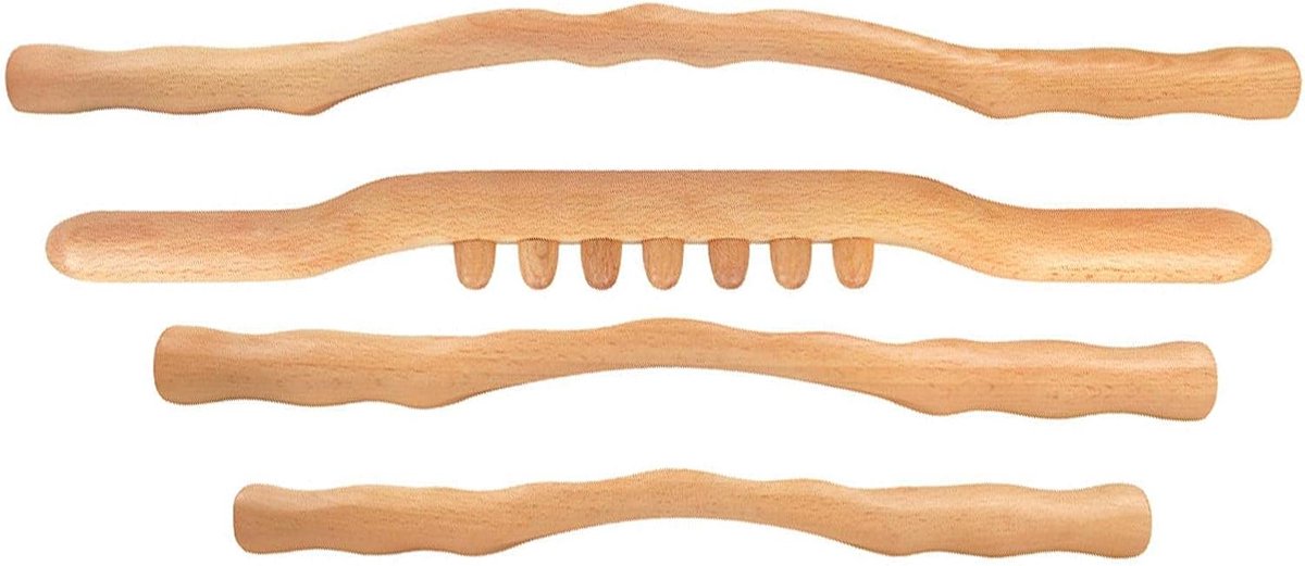 Houten schraapstok - Massage roller - Spierontspanning - Glad beukenhout - Set van 4
