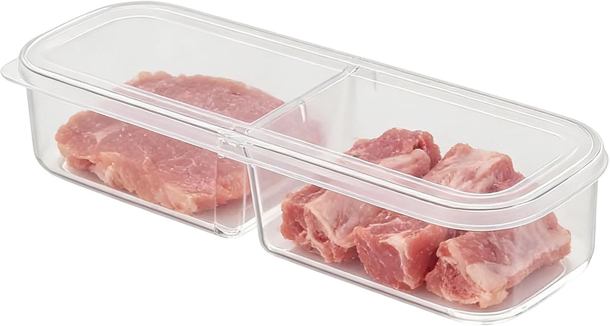 Koelkast Organizer - Voedsel Bakjes - Keuken Opslag - Met Deksel Stapelbaar - 26x8x5 cm - Transparant