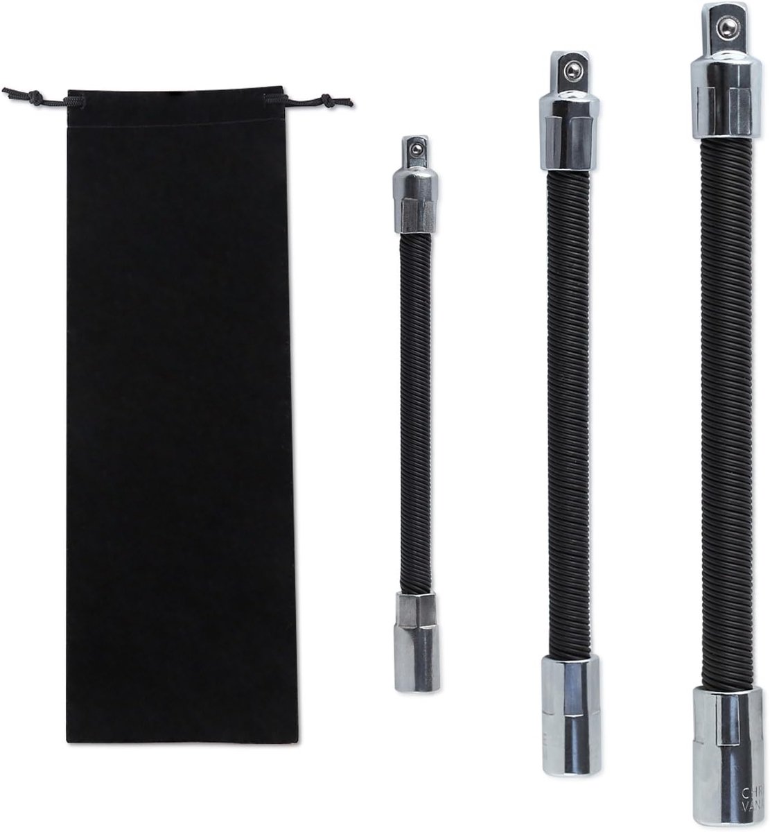 3 stuks flexibele verlengstangenset 1/2 inch 1/4 inch 3/8 inch drive flexibele socket verlengstangen flexibele socket verlengkabels, metalen extensies met flexibele schachten,