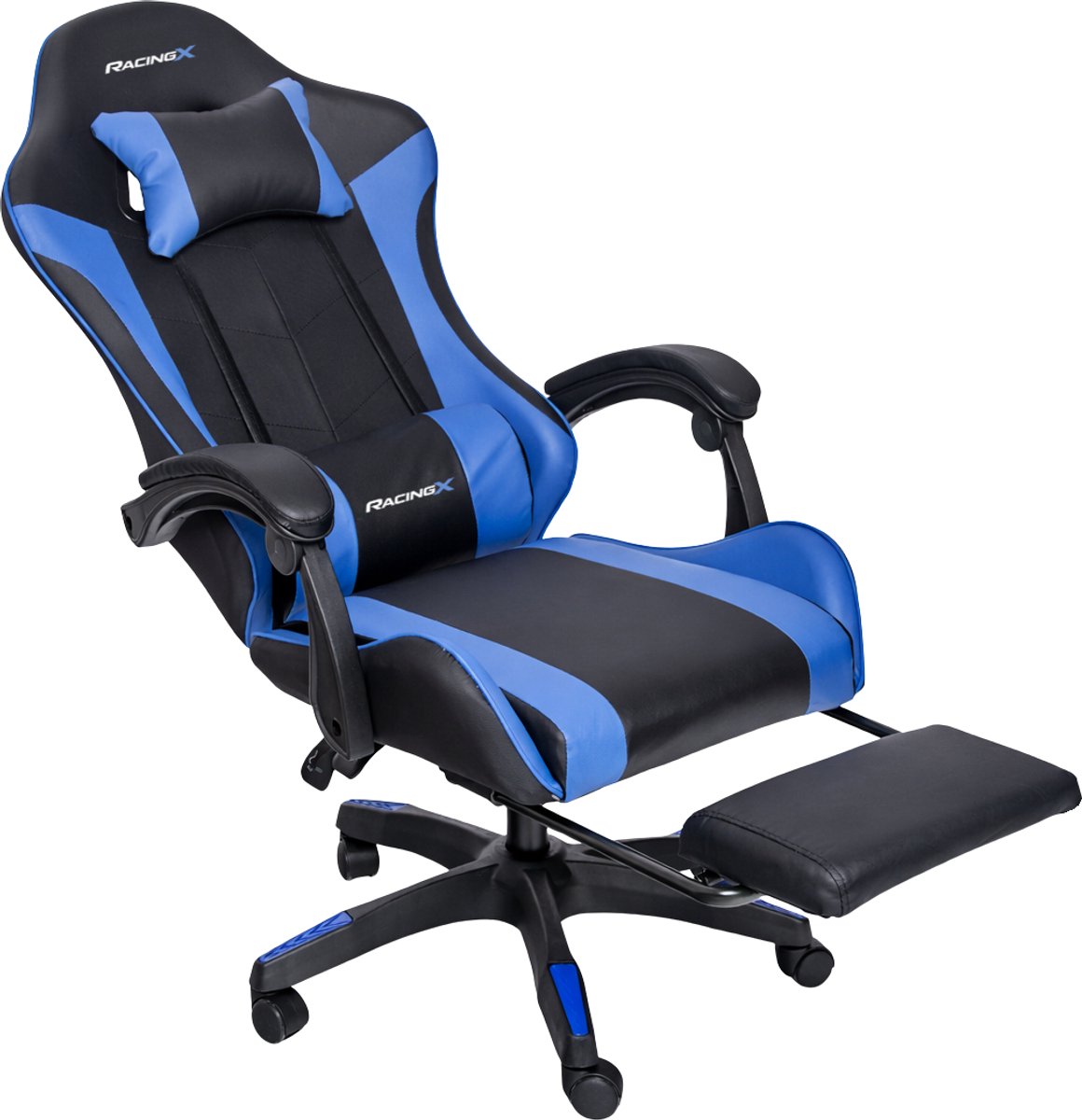 RACINGX - Game Stoel Met Voetsteun- Gaming Stoel - Ergonomische Bureaustoel - Gamestoel - Verstelbaar - Gaming Chair - Zwart/Blauw thumbnail 5