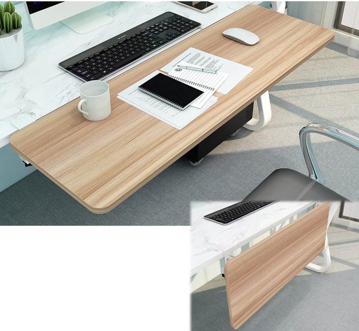 Bureauverlenger - Armsteun plank - Extra werkruimte - 90° opvouwbaar - 55 x 25 cm - Wit